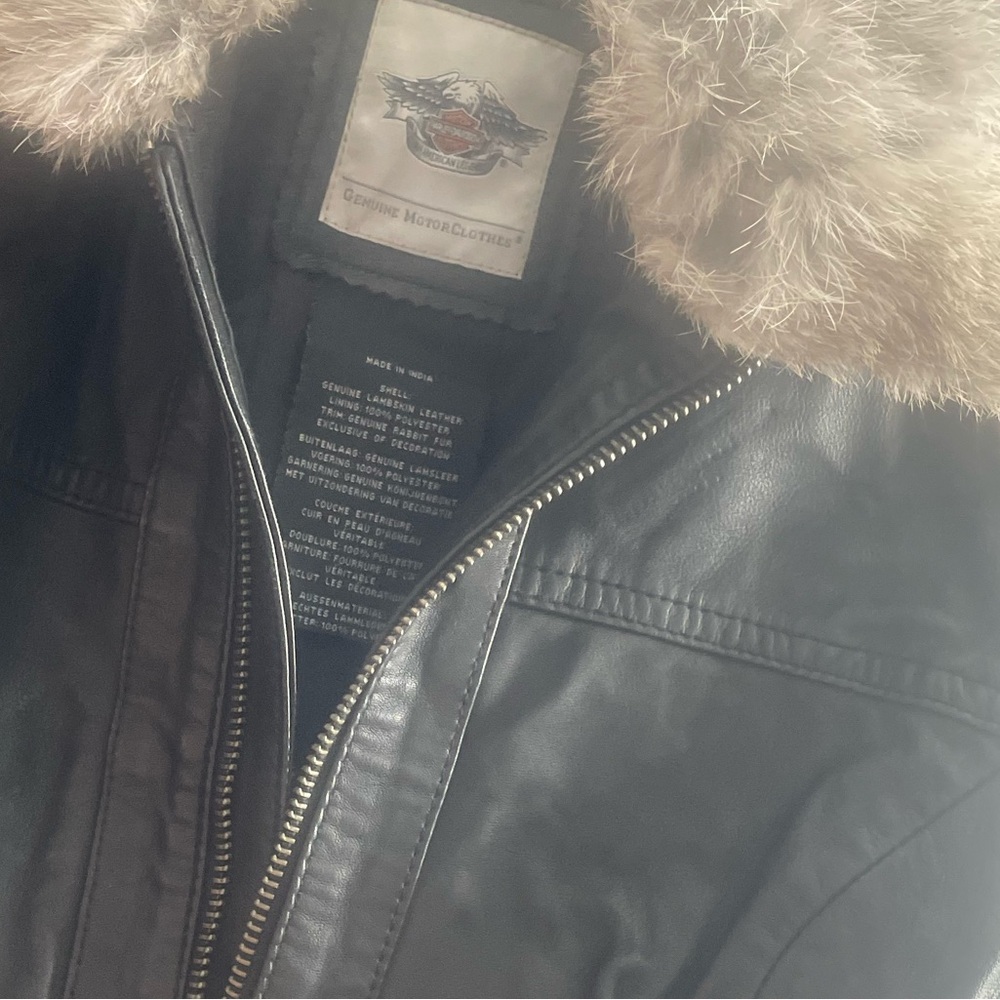 Y2K style Harley Davidson Madeline Quilted Leather Fur Jacket Collar Biker - Picture 3 of 4